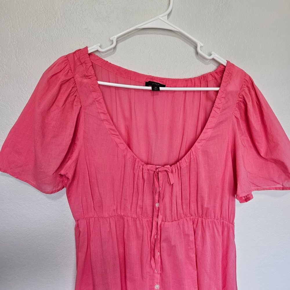 NWOT J Crew | Cotton Voile Tiered Button-down Beach Dress Pink, Womens Medium - Picture 4 of 5